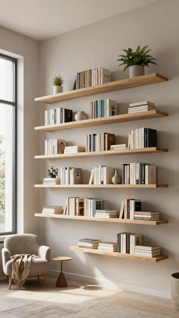 10 Floating Shelf Ideas for Reading Rooms That Save Space - 1. Minimalist Wall-Mounted Shelves 1