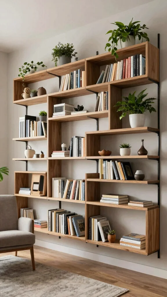10 Floating Shelf Ideas for Reading Rooms That Save Space - 10. Customizable Modular Floating Shelves 1