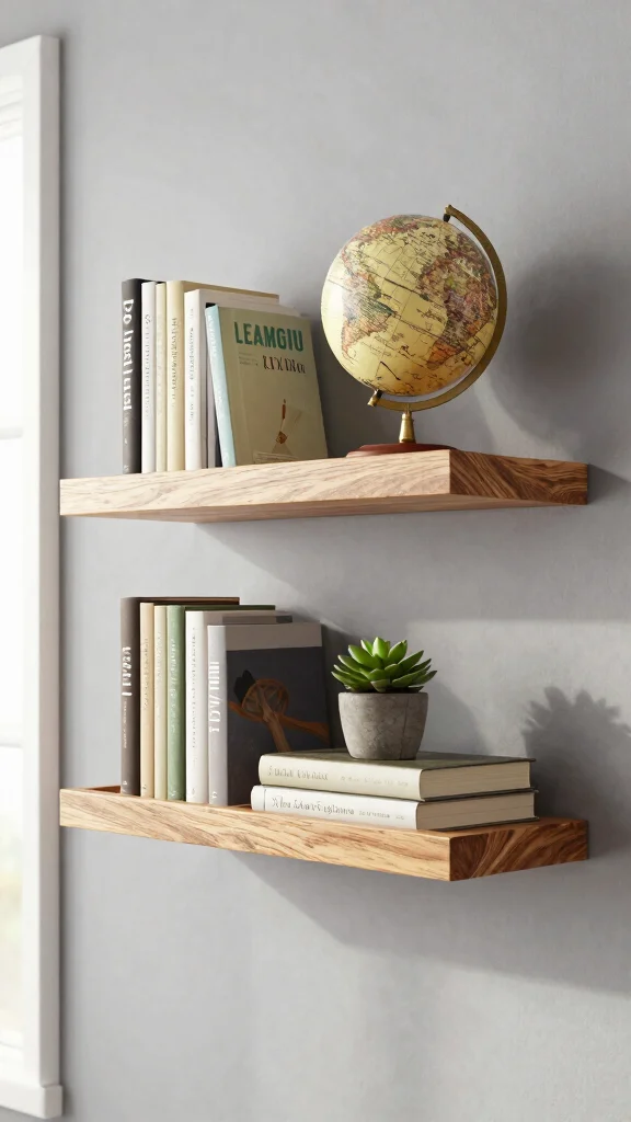 10 Floating Shelf Ideas for Study Rooms That Save Space - 1. Sleek Wooden Floating Shelves 1