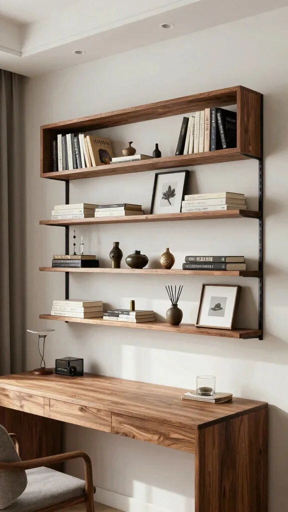 10 Floating Shelf Ideas for Study Rooms That Save Space - 10. Custom Built-in Floating Shelves 1