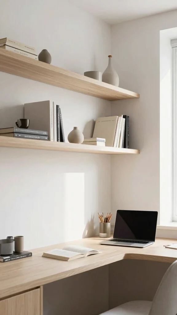 10 Floating Shelf Ideas for Study Rooms That Save Space - 4. Floating Shelves with Built-in Desk 1