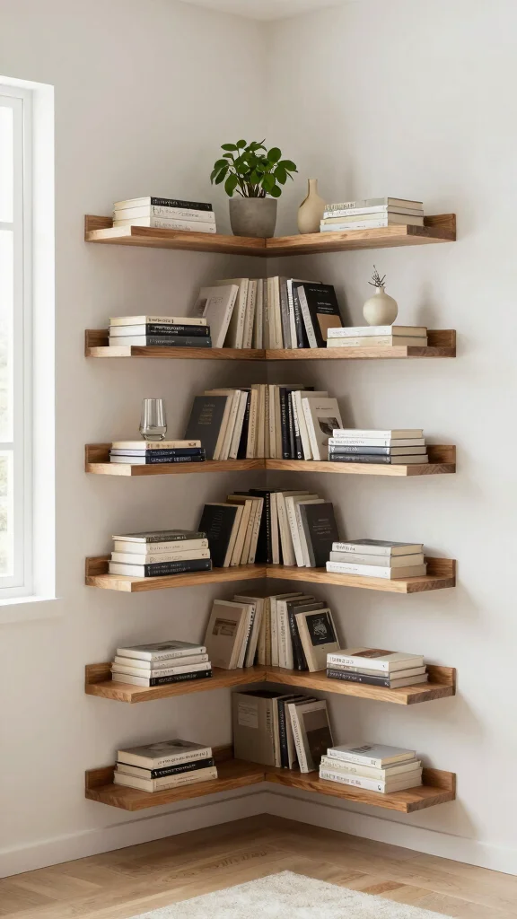 10 Floating Shelf Ideas for Study Rooms That Save Space - 5. Corner Floating Shelves 1