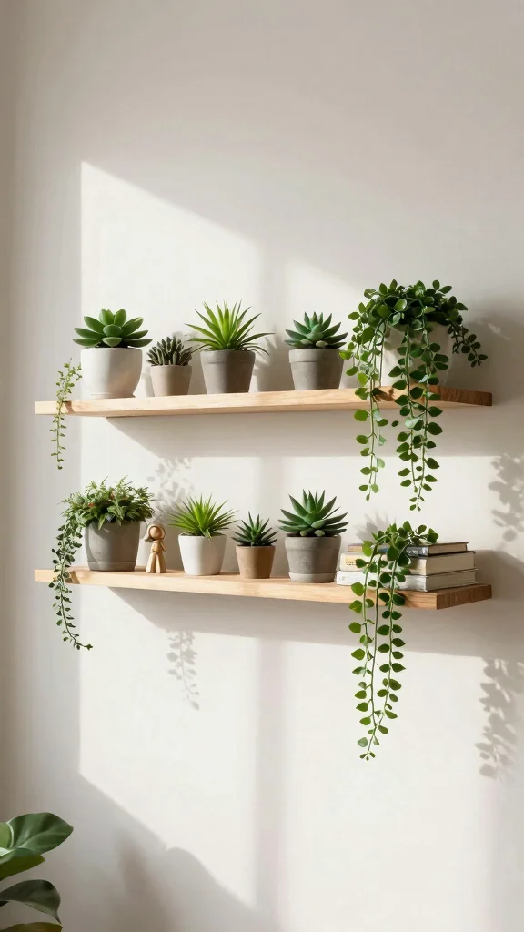 10 Floating Shelf Ideas for Study Rooms That Save Space - 9. Floating Shelf with Plants 1