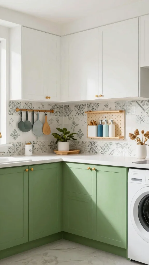 10 Laundry Room Green Cabinet Ideas That Add a Fresh, Bold Touch - 3. Two-Tone Delight 1
