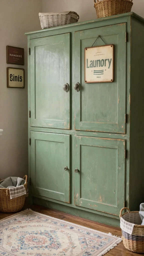 10 Laundry Room Green Cabinet Ideas That Add a Fresh, Bold Touch - 6. Vintage Vibes 1