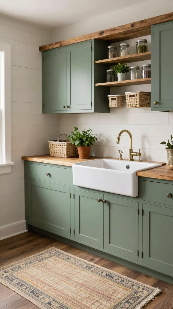 10 Laundry Room Green Cabinet Ideas That Add a Fresh, Bold Touch - 8. Farmhouse Fresh 1