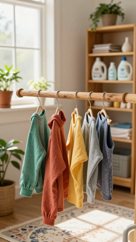 10 Laundry Room Hanging Rod Ideas for Air Drying and More Storage - 1. Rustic Wooden Rod for a Cozy Touch 1