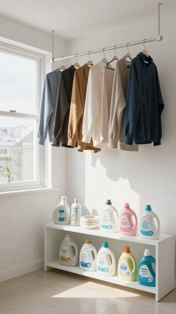 10 Laundry Room Hanging Rod Ideas for Air Drying and More Storage - 7. Ceiling-Mounted Rod for Space Efficiency 1