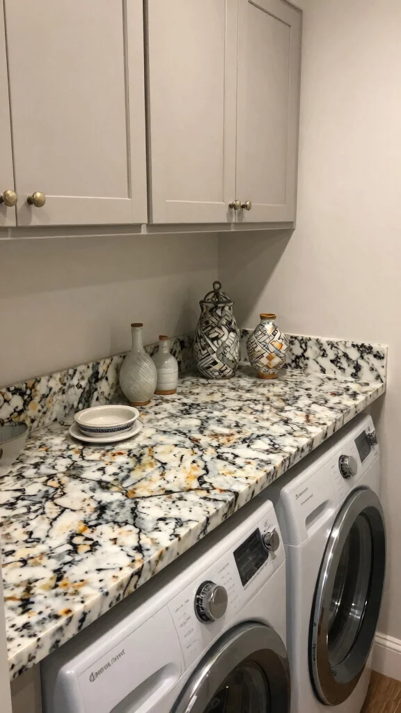 10 Laundry Room Quartz Countertop Ideas for a Sleek Folding Station - 9. Custom Quartz Designs for a Personal Touch 1