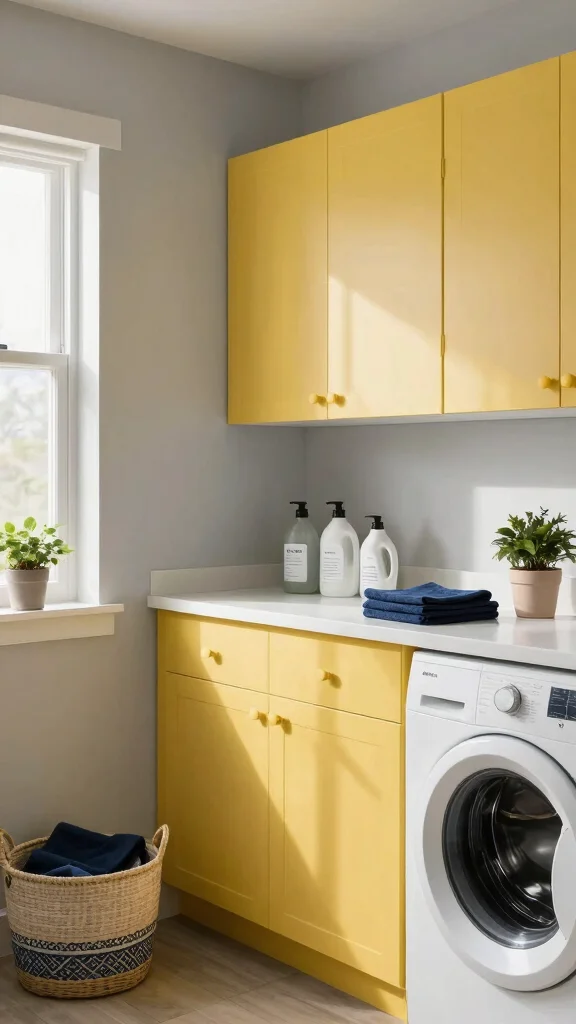 10 Laundry Room Yellow Cabinet Ideas That Brighten a Functional Space - 1. Bright Accent for a Neutral Palette 1