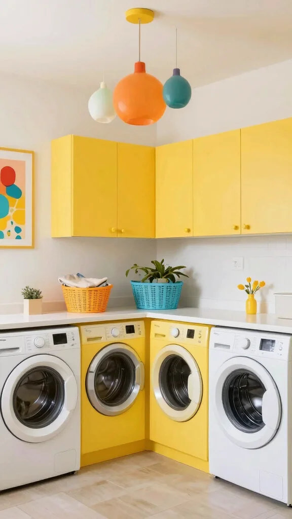 10 Laundry Room Yellow Cabinet Ideas That Brighten a Functional Space - 10. A Bright and Cheerful Laundry Space 1