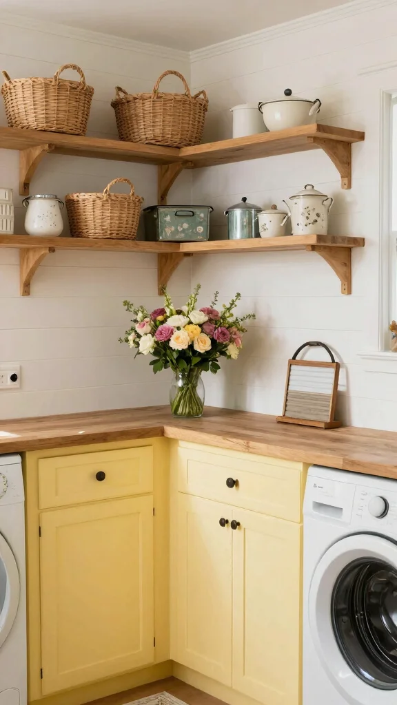 10 Laundry Room Yellow Cabinet Ideas That Brighten a Functional Space - 3. Farmhouse Chic with Yellow Cabinets 1