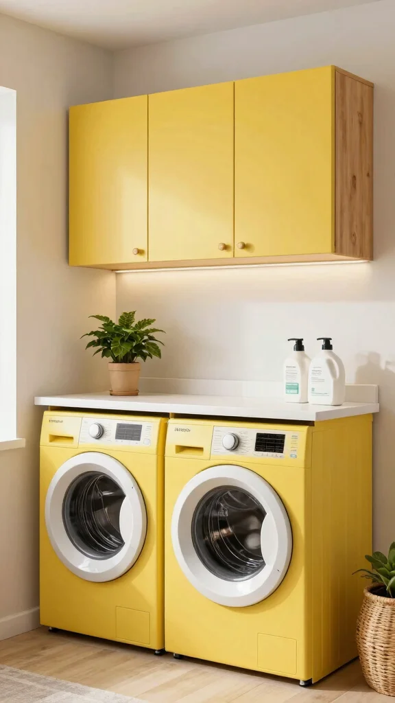 10 Laundry Room Yellow Cabinet Ideas That Brighten a Functional Space - 6. Eco-Friendly Materials for Sustainable Living 1