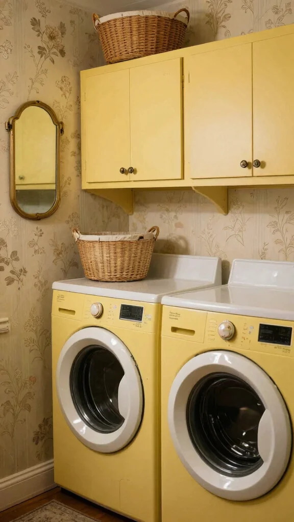 10 Laundry Room Yellow Cabinet Ideas That Brighten a Functional Space - 7. Vintage Vibes with Yellow Cabinets 1