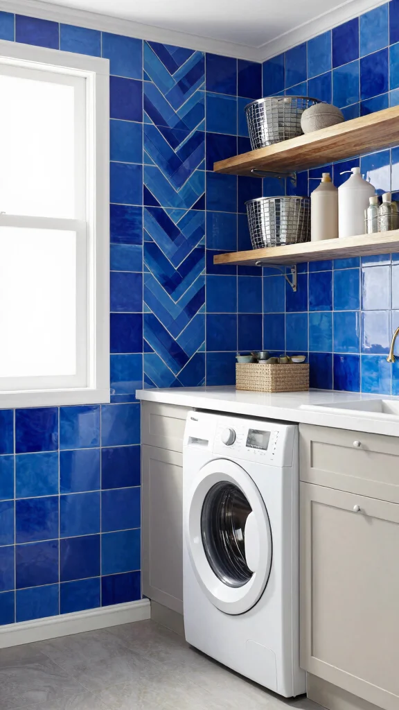 10 Laundry Room Zellige Tile Ideas for a Handcrafted, Textured Finish - 2. Vibrant Colored Zellige for a Bold Statement 1