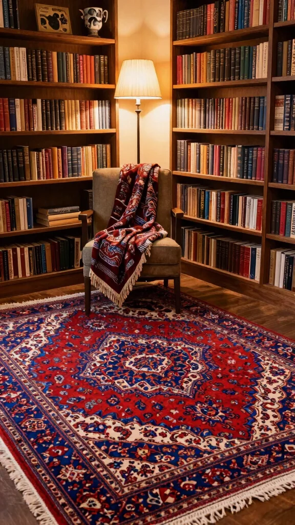 10 Reading Room Rug Ideas That Ground the Space and Add Warmth - 2. Vintage Persian Rugs for Timeless Elegance 1