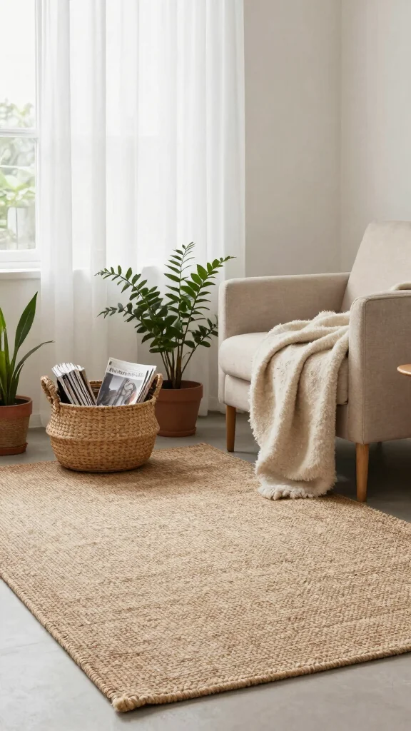 10 Reading Room Rug Ideas That Ground the Space and Add Warmth - 3. Natural Fiber Rugs for Organic Warmth 1