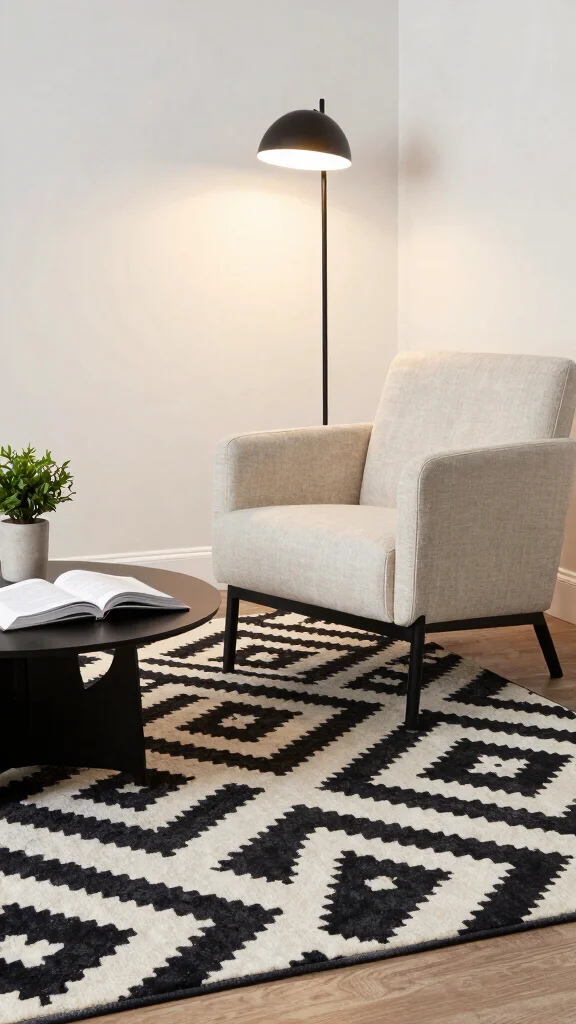 10 Reading Room Rug Ideas That Ground the Space and Add Warmth - 4. Geometric Patterns for a Modern Twist 1