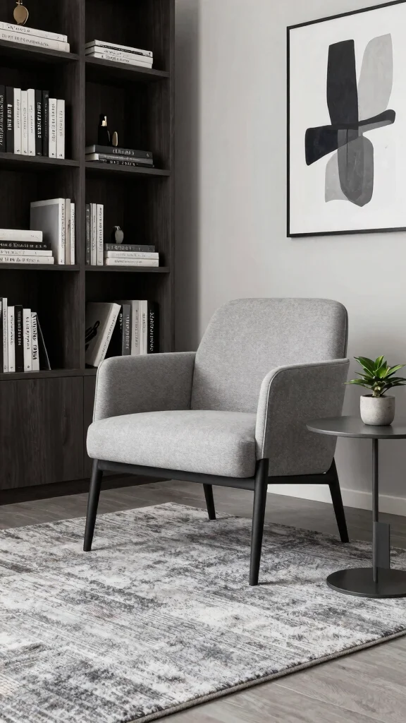 10 Reading Room Rug Ideas That Ground the Space and Add Warmth - 8. Monochrome Rugs for Sleek Sophistication 1