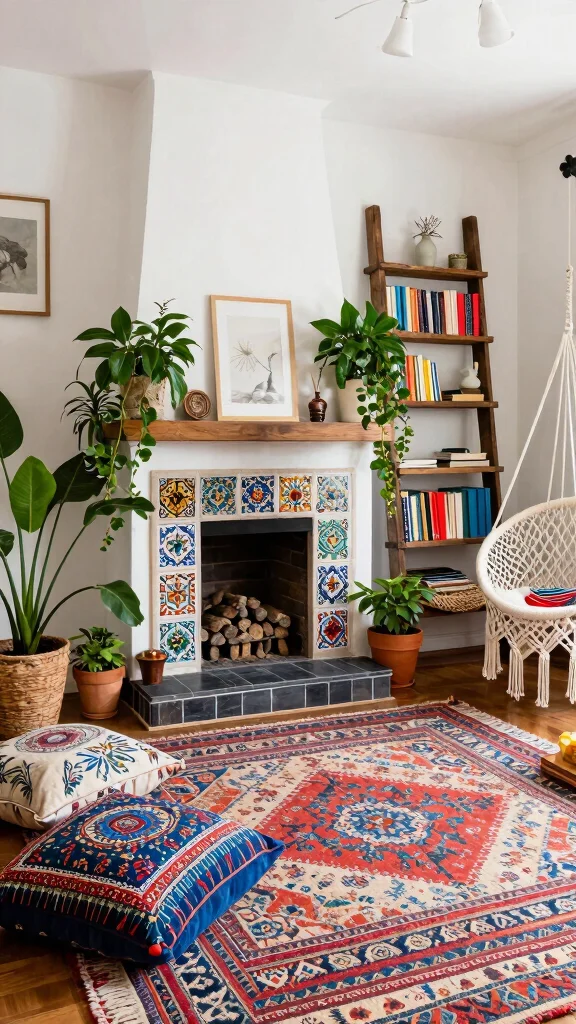10 Reading Room With Fireplace Ideas for the Ultimate Cozy Corner - 3. Bohemian Bliss 1