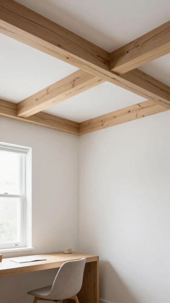 10 Study Room False Ceiling Design Ideas for a Finished Look - 6. Minimalist Wood Beams 1
