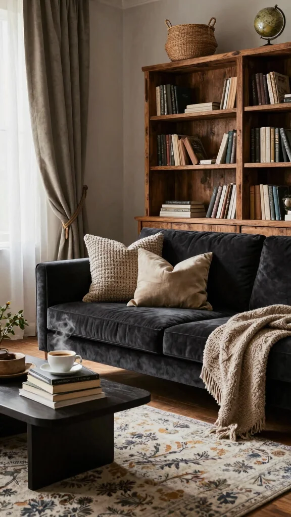 11 Dark Academia Reading Room Ideas for a Moody Scholarly Vibe - 4. Layer Textures for Depth 1