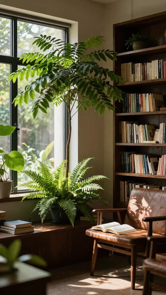 11 Dark Academia Reading Room Ideas for a Moody Scholarly Vibe - 8. Incorporate Nature 1