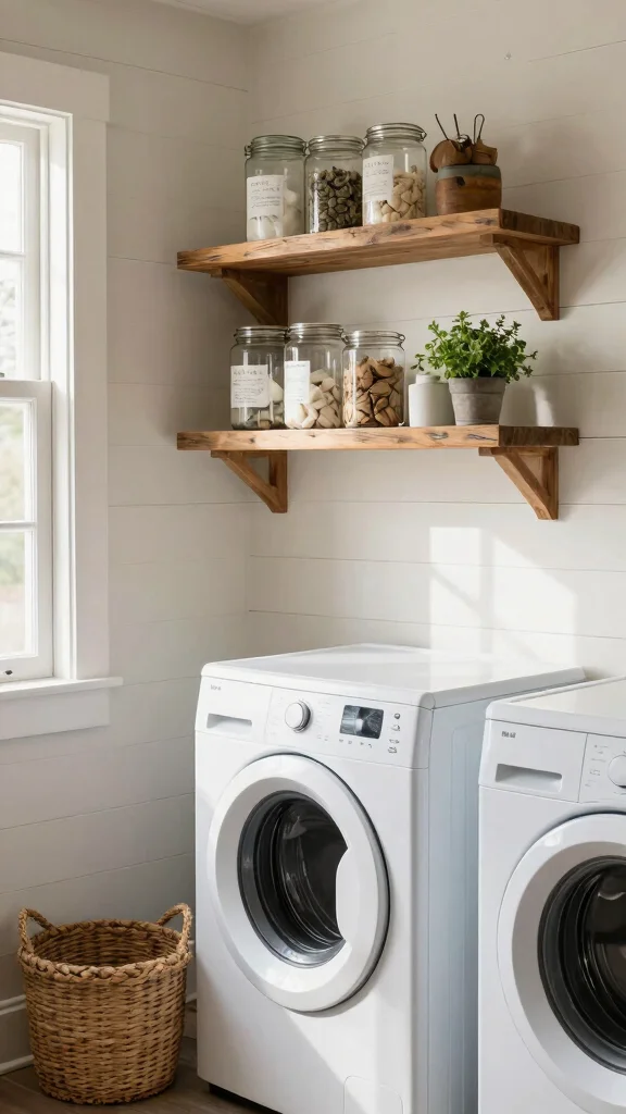 11 Laundry Room Floating Shelf Ideas That Keep Things Tidy - 4. Farmhouse Style 1