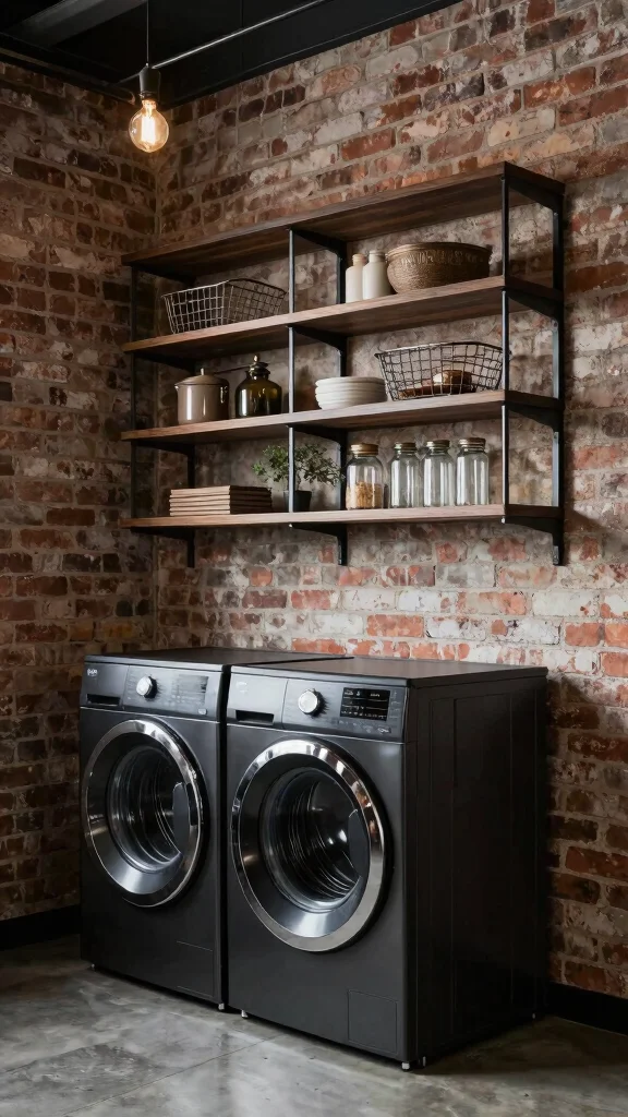 11 Laundry Room Floating Shelf Ideas That Keep Things Tidy - 5. Industrial Edge 1