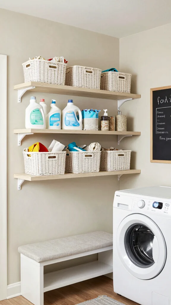 11 Laundry Room Floating Shelf Ideas That Keep Things Tidy - 6. Functional Family Hub 1