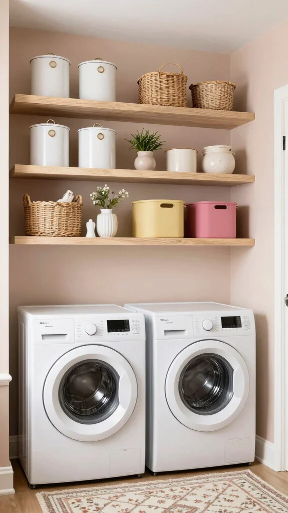 11 Laundry Room Floating Shelf Ideas That Keep Things Tidy - 7. Stylish Storage Solutions 1
