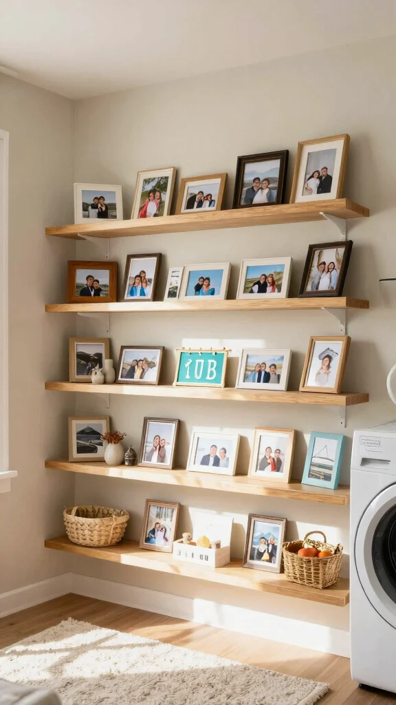 11 Laundry Room Floating Shelf Ideas That Keep Things Tidy - 9. Personalized Decor 1