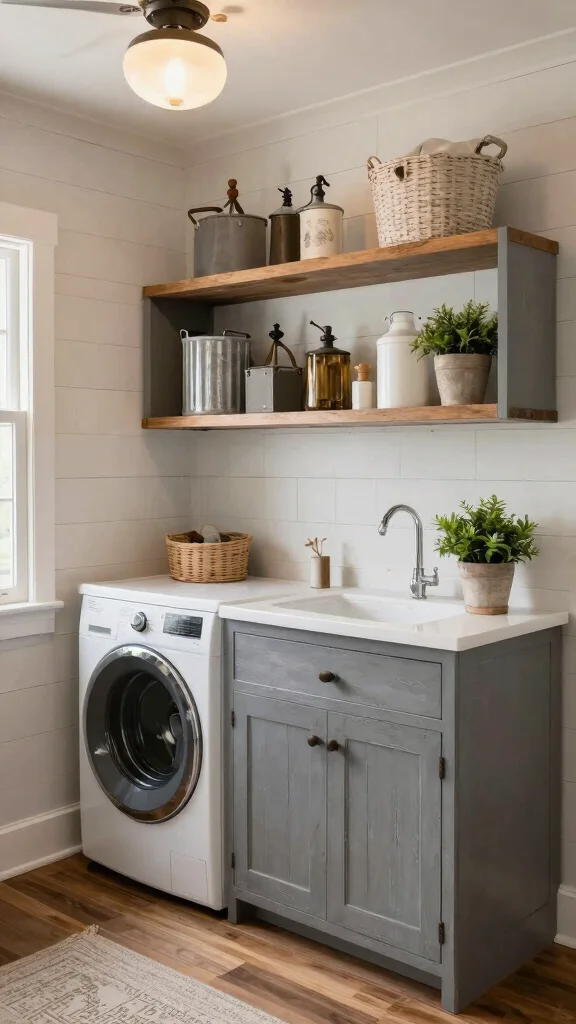 11 Laundry Room Gray Cabinet Ideas That Look Clean and Timeless - 3. Farmhouse Chic Gray Cabinets 1