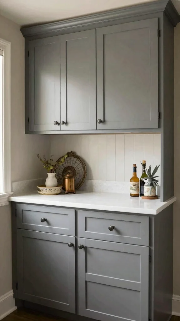 11 Laundry Room Gray Cabinet Ideas That Look Clean and Timeless - 7. Gray Cabinets with Vintage Hardware 1