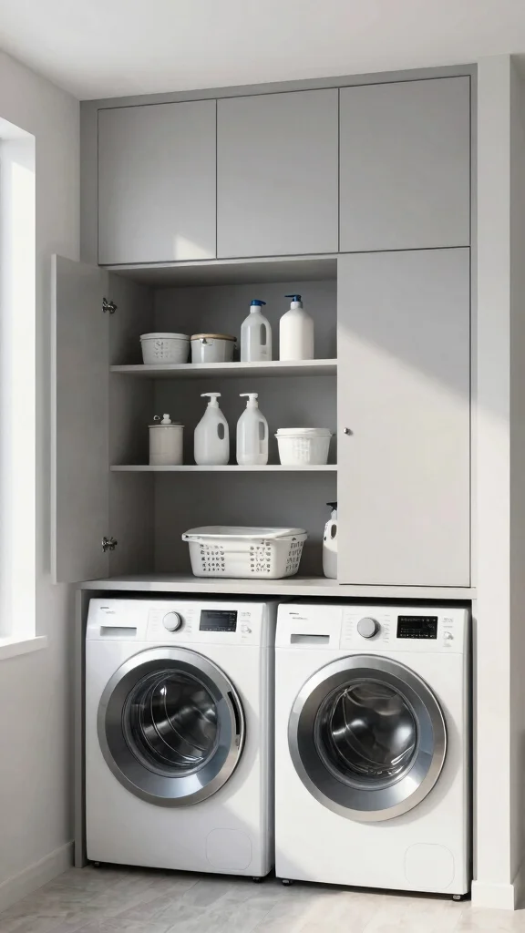 11 Laundry Room Gray Cabinet Ideas That Look Clean and Timeless - 8. Integrated Washer and Dryer Cabinets 1