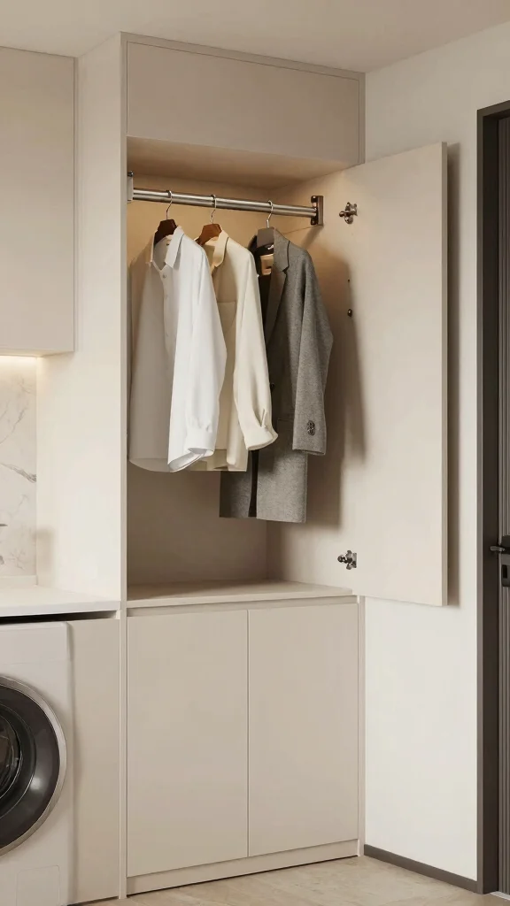 11 Laundry Room Hanging Rack Ideas That Keep Clothes Wrinkle-Free - 11. Integrated Hanging Solutions 1