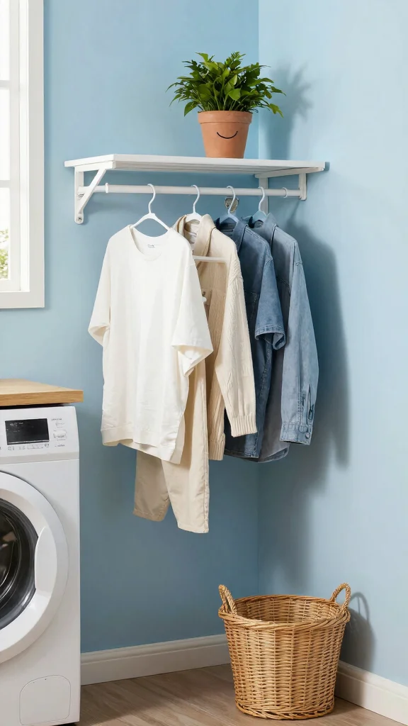 11 Laundry Room Hanging Rack Ideas That Keep Clothes Wrinkle-Free - 4. Wall-Mounted Folding Rack 1