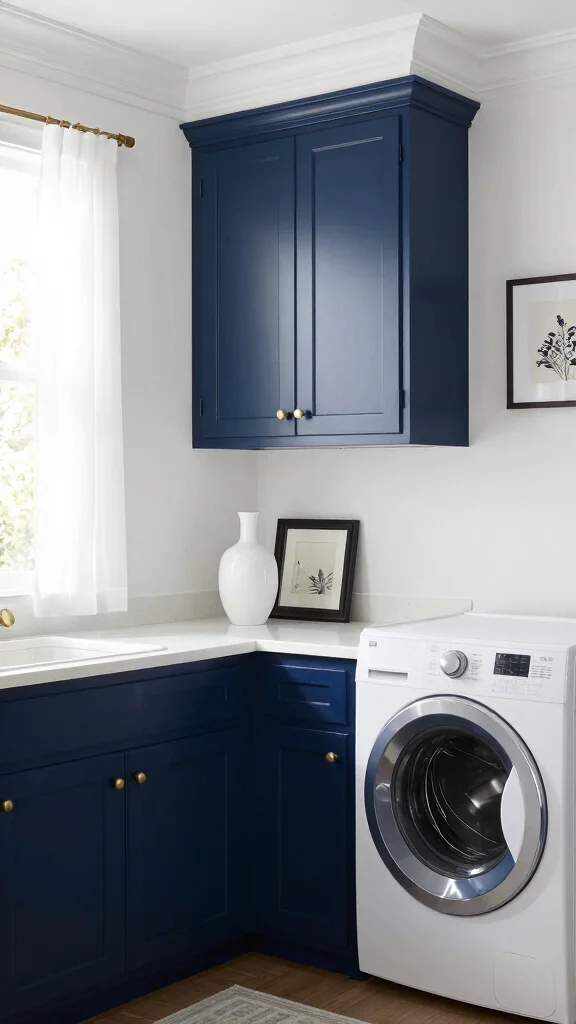 11 Laundry Room Navy Cabinet Ideas for a Moody, Polished Look - 1. Classic Navy and White Combo 1