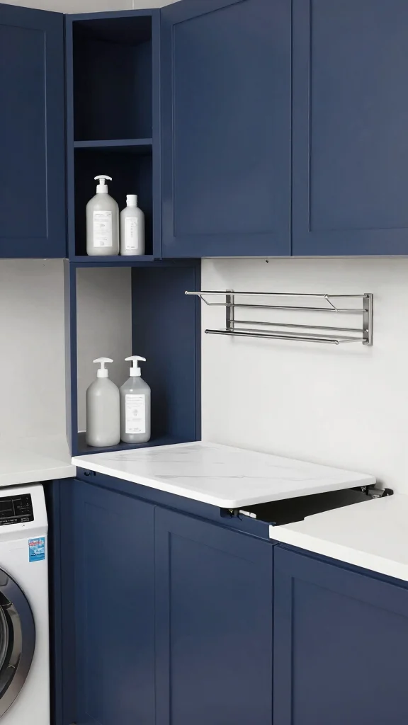 11 Laundry Room Navy Cabinet Ideas for a Moody, Polished Look - 8. Functional Laundry Room with Navy Cabinets 1
