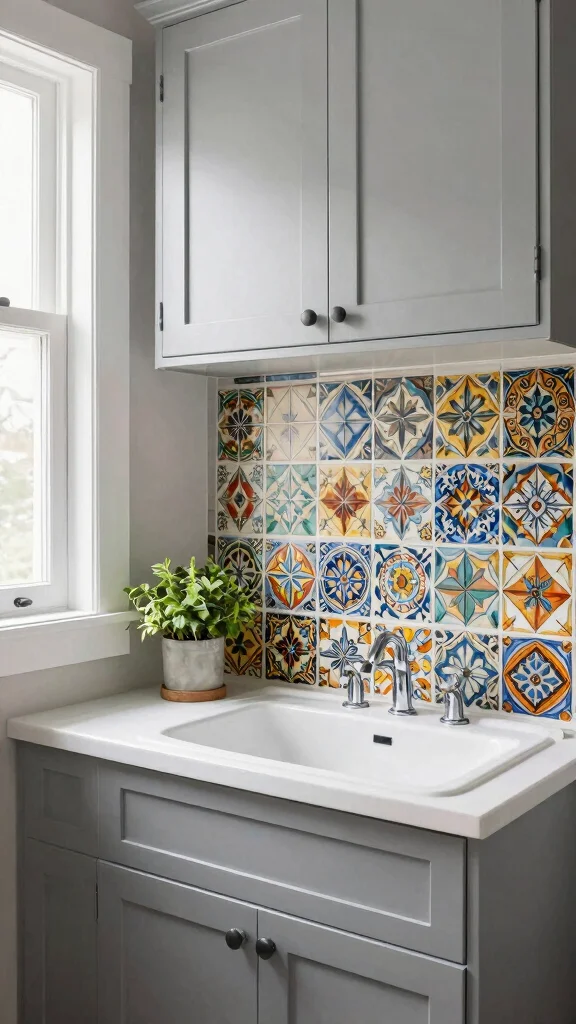 11 Laundry Room Tile Backsplash Ideas That Add Style Above the Sink - 6. Vintage Encaustic Tiles 1