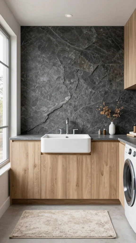 11 Laundry Room Tile Backsplash Ideas That Add Style Above the Sink - 7. Natural Stone Elegance 1