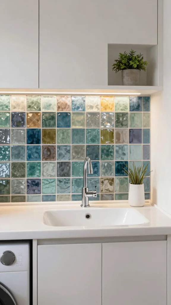 11 Laundry Room Tile Backsplash Ideas That Add Style Above the Sink - 8. Eco-Friendly Glass Tiles 1