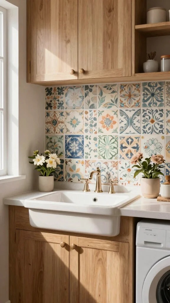 11 Laundry Room Tile Backsplash Ideas That Add Style Above the Sink - 9. Handmade Artisan Tiles 1