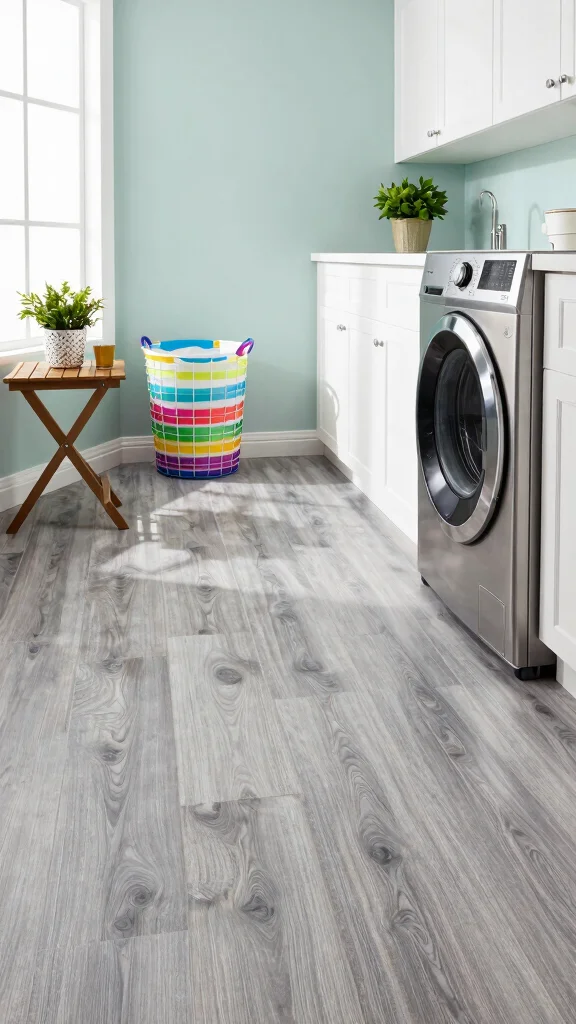 11 Laundry Room Vinyl Flooring Ideas That Are Durable and Stylish - 1. Chic Grey Wood-Look Vinyl 1