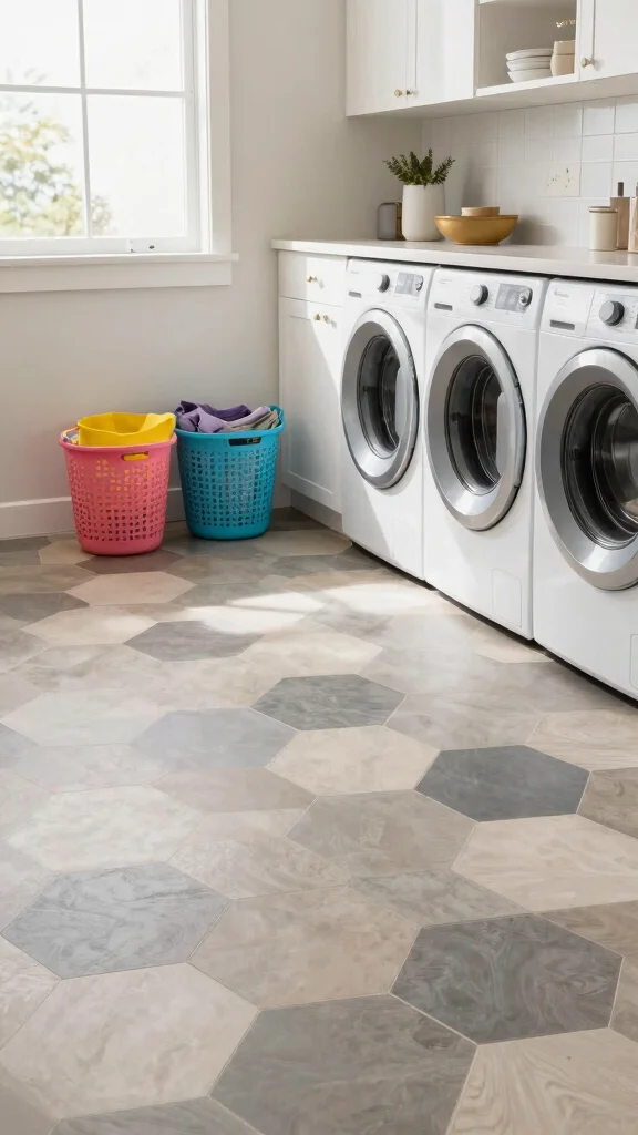 11 Laundry Room Vinyl Flooring Ideas That Are Durable and Stylish - 10. Unique Shapes and Designs 1