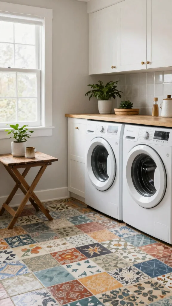 11 Laundry Room Vinyl Flooring Ideas That Are Durable and Stylish - 7. Vintage-Inspired Tiles 1