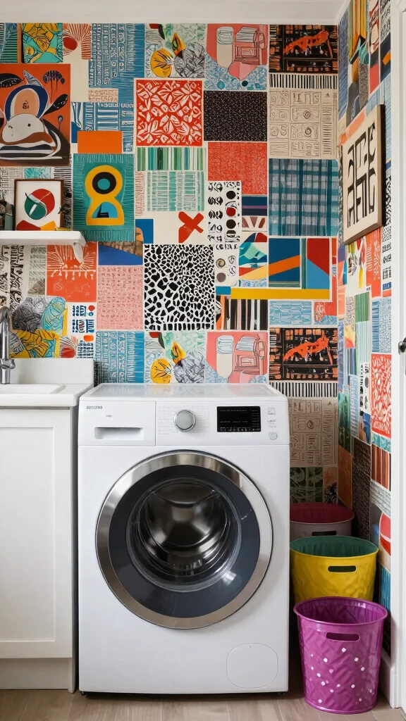 11 Laundry Room Wallpaper Ideas That Turn a Chore Room Into a Gem - 11. Mixed Media and Collage 1