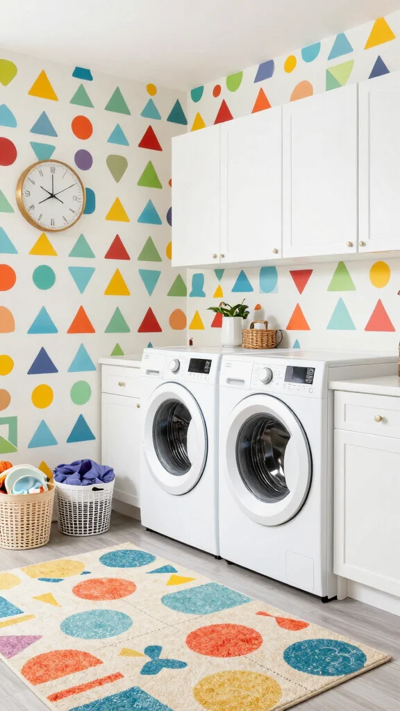 11 Laundry Room Wallpaper Ideas That Turn a Chore Room Into a Gem - 2. Cheerful Geometric Patterns 1