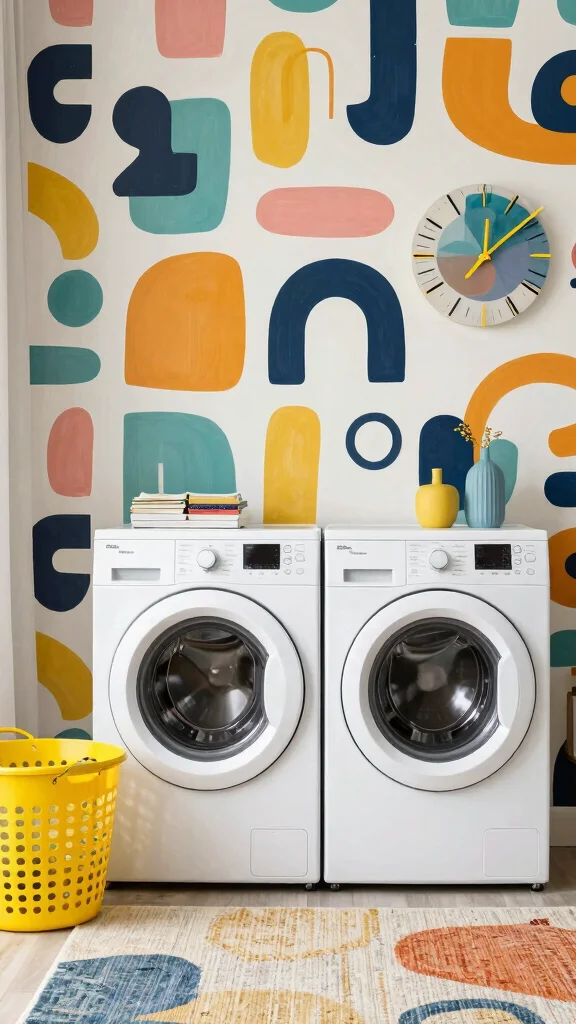 11 Laundry Room Wallpaper Ideas That Turn a Chore Room Into a Gem - 5. Fun and Funky Abstract Art 1