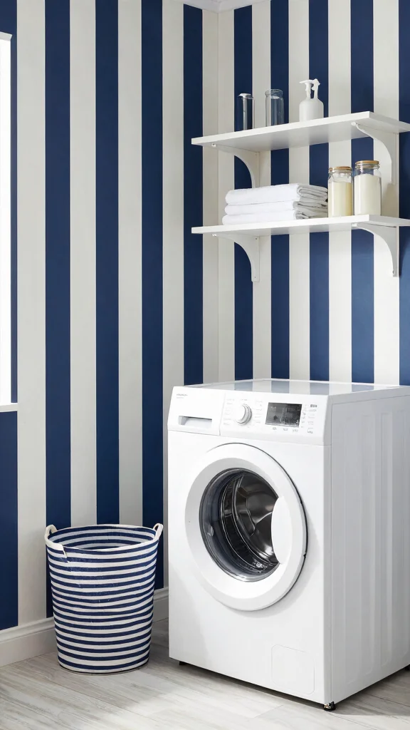 11 Laundry Room Wallpaper Ideas That Turn a Chore Room Into a Gem - 6. Classic Stripes 1